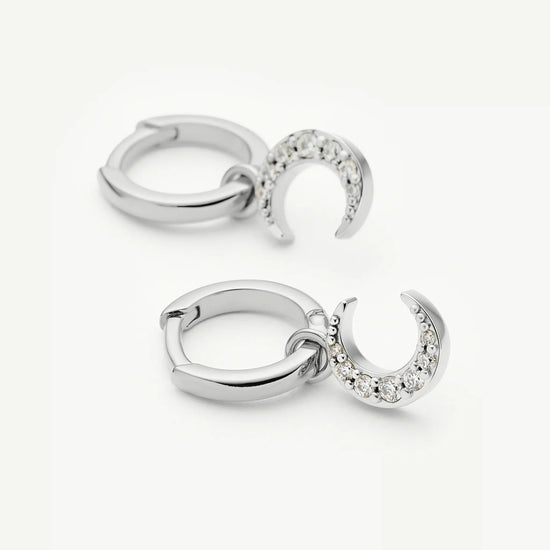 Crescent Moon Mini Charm Hoop Earrings | Silver Plated/Cubic Zirconia Earrings Missoma 
