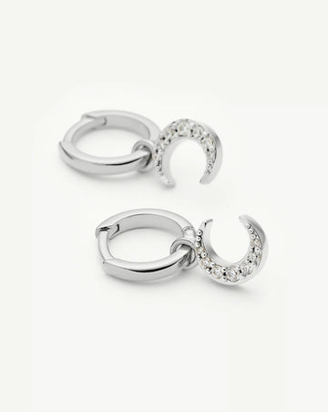 Crescent Moon Mini Charm Hoop Earrings | Silver Plated/Cubic Zirconia Earrings Missoma 
