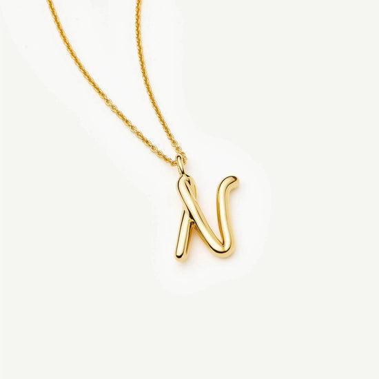 Curly Molten Initial Pendant Necklace - N | 18ct Gold Vermeil Necklaces Missoma 