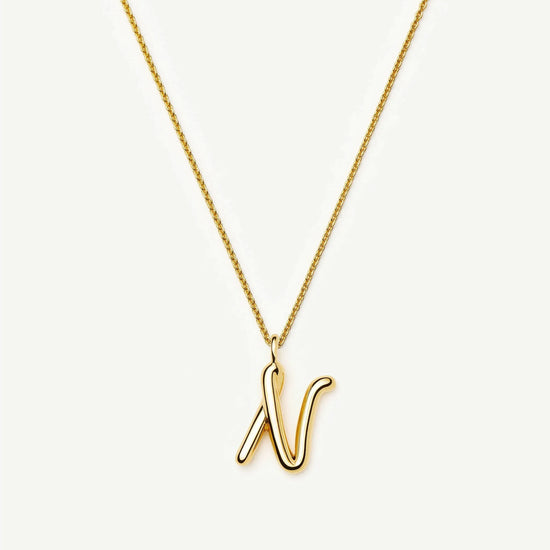 Curly Molten Initial Pendant Necklace - N | 18ct Gold Vermeil Necklaces Missoma 