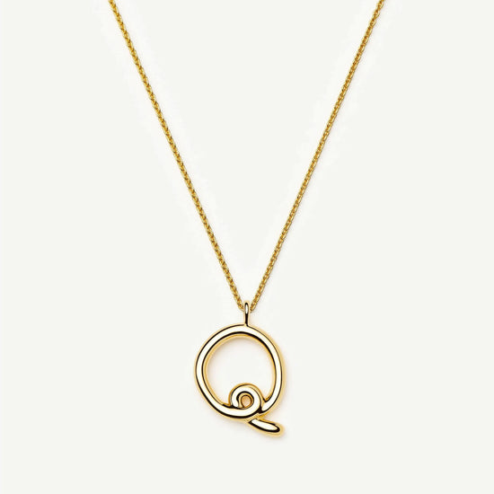 Curly Molten Initial Pendant Necklace - Q | 18ct Gold Vermeil Necklaces Missoma 