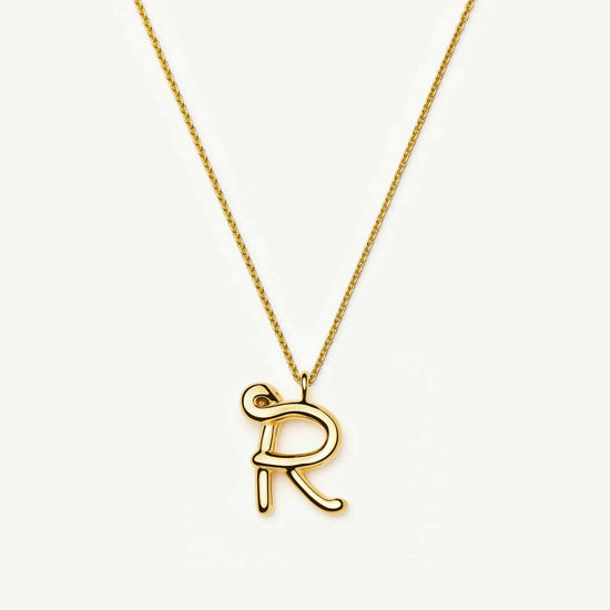 Curly Molten Initial Pendant Necklace - R | 18ct Gold Vermeil Necklaces Missoma 