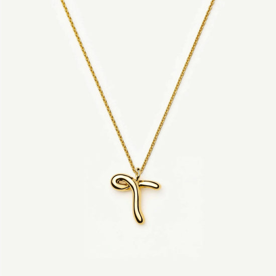Curly Molten Initial Pendant Necklace - T | 18ct Gold Vermeil Necklaces Missoma 