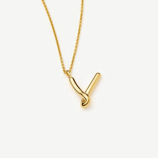 Curly Molten Initial Pendant Necklace - V | 18ct Gold Vermeil Necklaces Missoma 