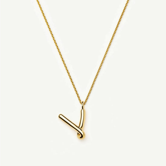 Curly Molten Initial Pendant Necklace - V | 18ct Gold Vermeil Necklaces Missoma 