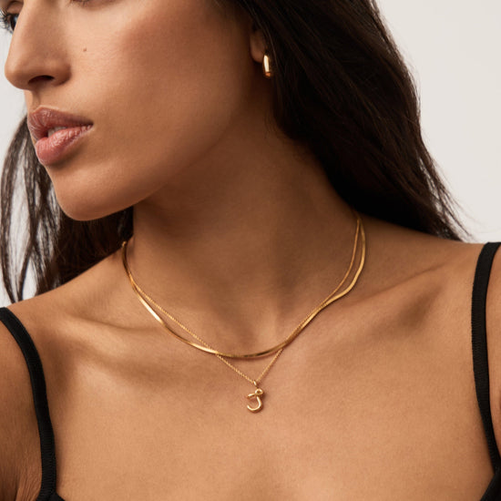 Curly Molten Mini Initial Necklace - J | 18ct Gold Vermeil Necklaces Missoma 