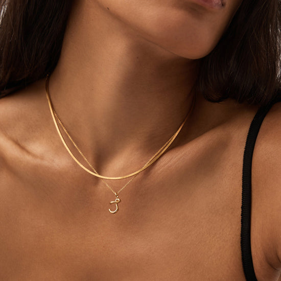 Curly Molten Mini Initial Necklace - J | 18ct Gold Vermeil Necklaces Missoma 
