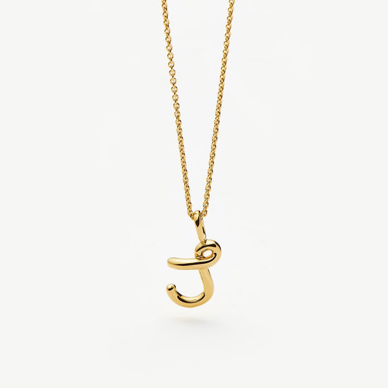 Curly Molten Mini Initial Necklace - J | 18ct Gold Vermeil Necklaces Missoma 