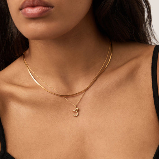 Curly Molten Mini Initial Necklace - J | 18ct Gold Vermeil Necklaces Missoma 
