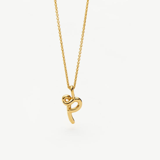 Curly Molten Mini Initial Necklace - P | 18ct Gold Vermeil Necklaces Missoma 