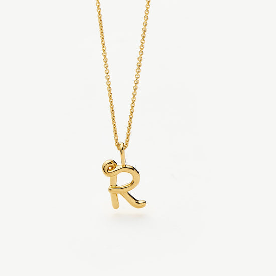 Curly Molten Mini Initial Necklace - R | 18ct Gold Vermeil Necklaces Missoma 