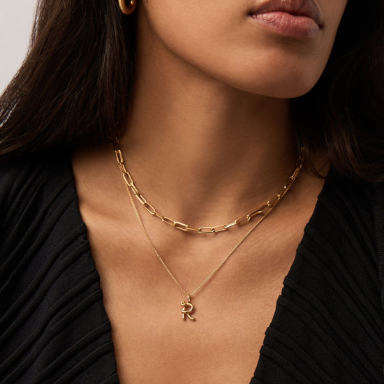 Curly Molten Mini Initial Necklace - R | 18ct Gold Vermeil Necklaces Missoma 