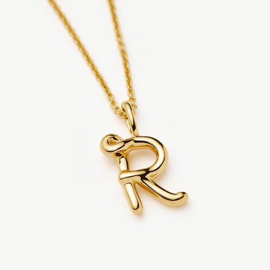 Curly Molten Mini Initial Necklace - R | 18ct Gold Vermeil Necklaces Missoma 