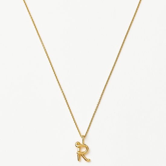 Curly Molten Mini Initial Necklace - R | 18ct Gold Vermeil Necklaces Missoma 