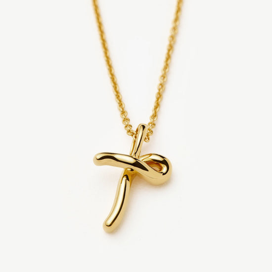 Curly Molten Mini Initial Necklace - T | 18ct Gold Vermeil Necklaces Missoma 