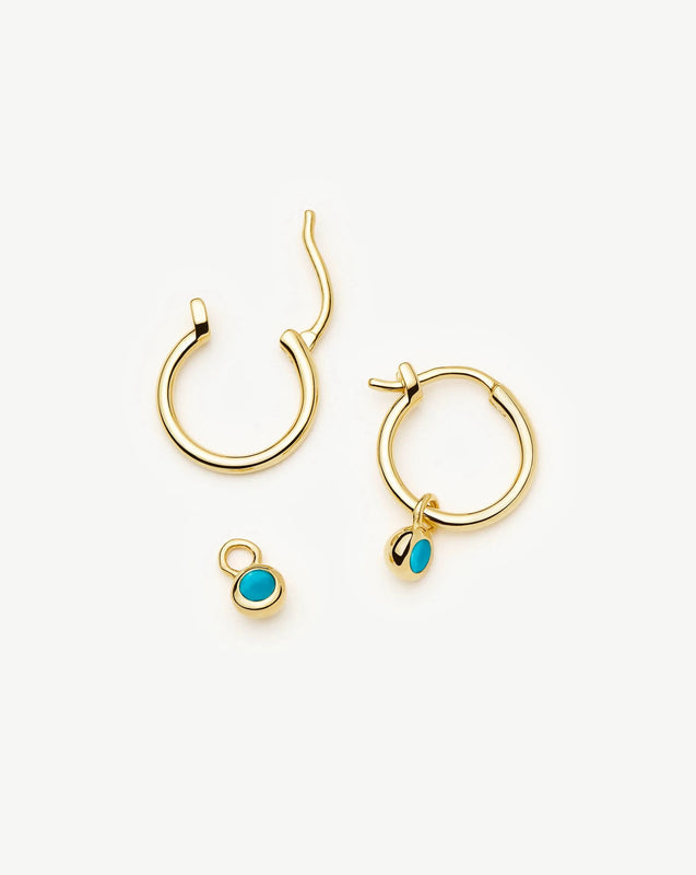 December Birthstone Mini Charm Hoop Earrings | 18ct Gold Plated/Turquoise Magnesite