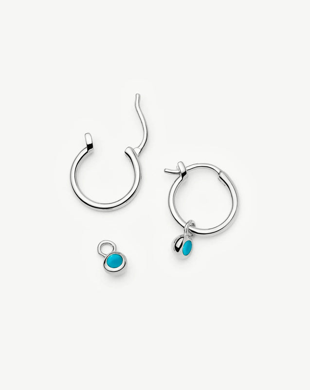 December Birthstone Mini Charm Hoop Earrings | Silver Plated/Turquoise Magnesite