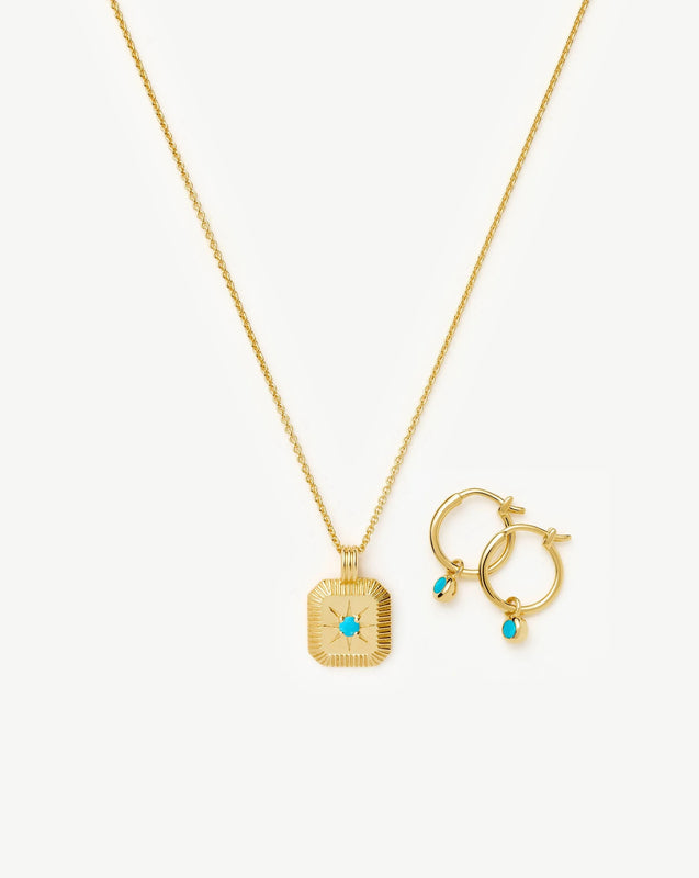 December Birthstone Necklace & Charm Earrings Set | 18ct Gold Vermeil/Turquoise Magnesite