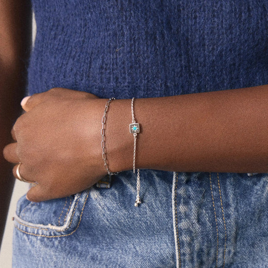 December Birthstone Slider Bracelet | Silver Plated/Dyed Turquoise Magnesite Bracelets Missoma 
