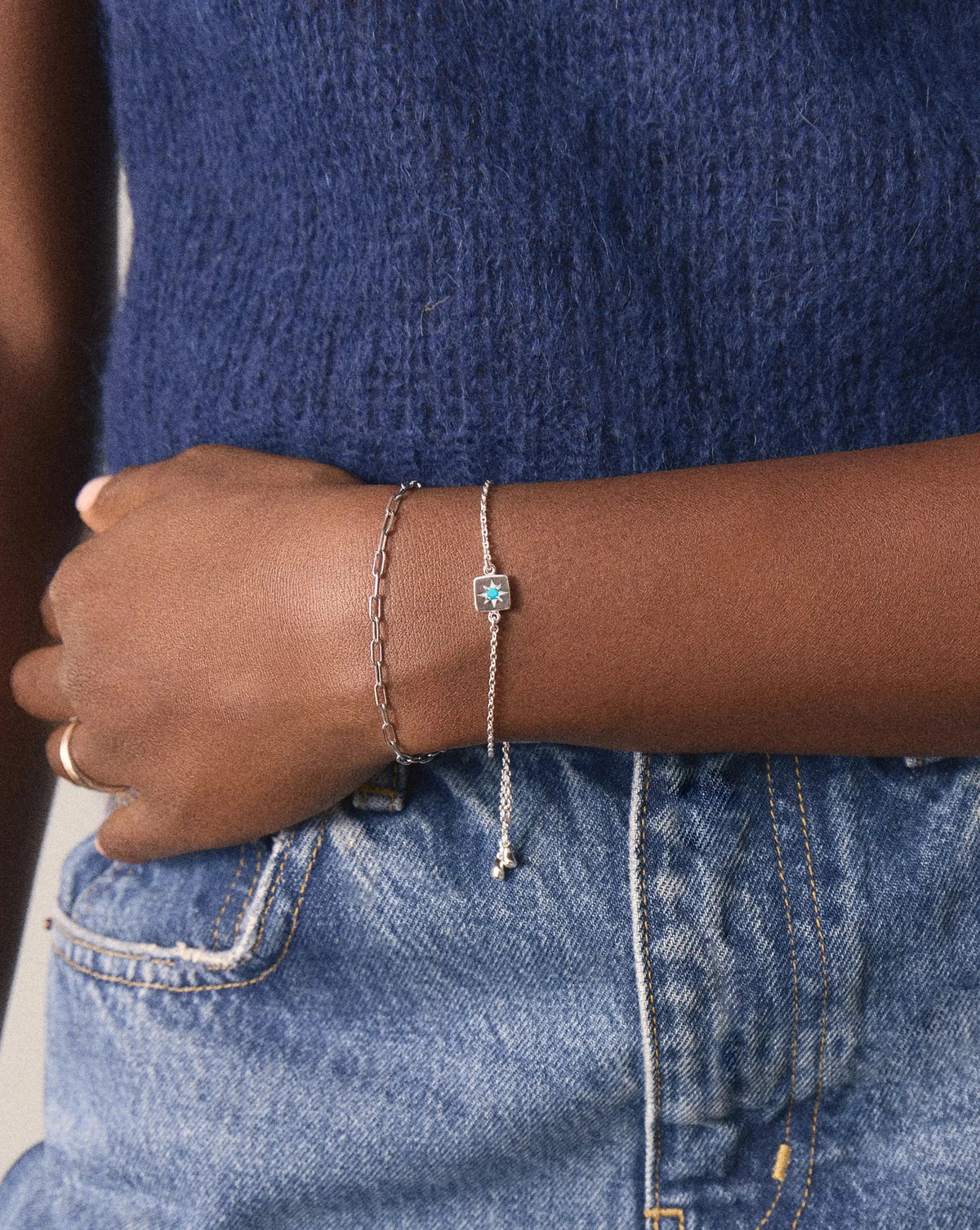 December Birthstone Slider Bracelet | Silver Plated/Dyed Turquoise Magnesite Bracelets Missoma 