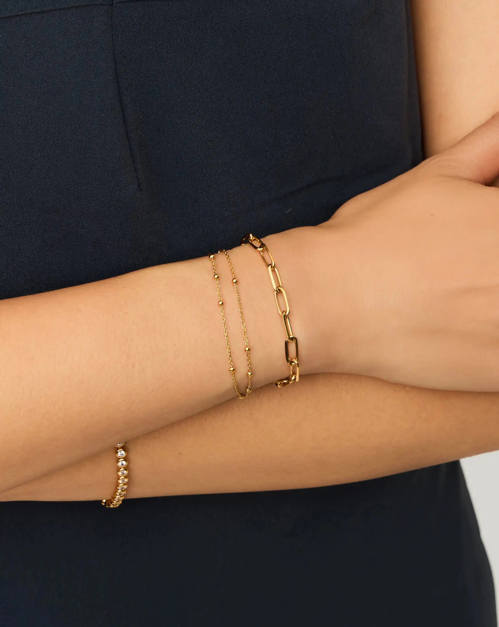 Double Chain & Mini Paperclip Bracelet Set | 18ct Gold Vermeil/18ct Gold Plated Bracelets Missoma 