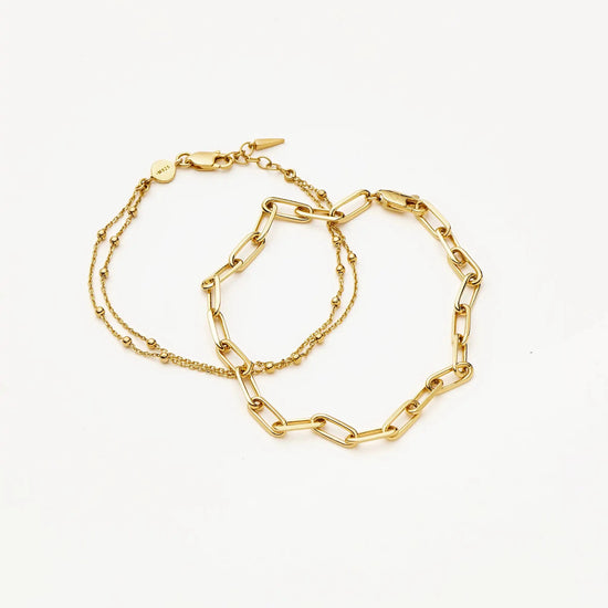 Double Chain & Mini Paperclip Bracelet Set | 18ct Gold Vermeil/18ct Gold Plated Bracelets Missoma 