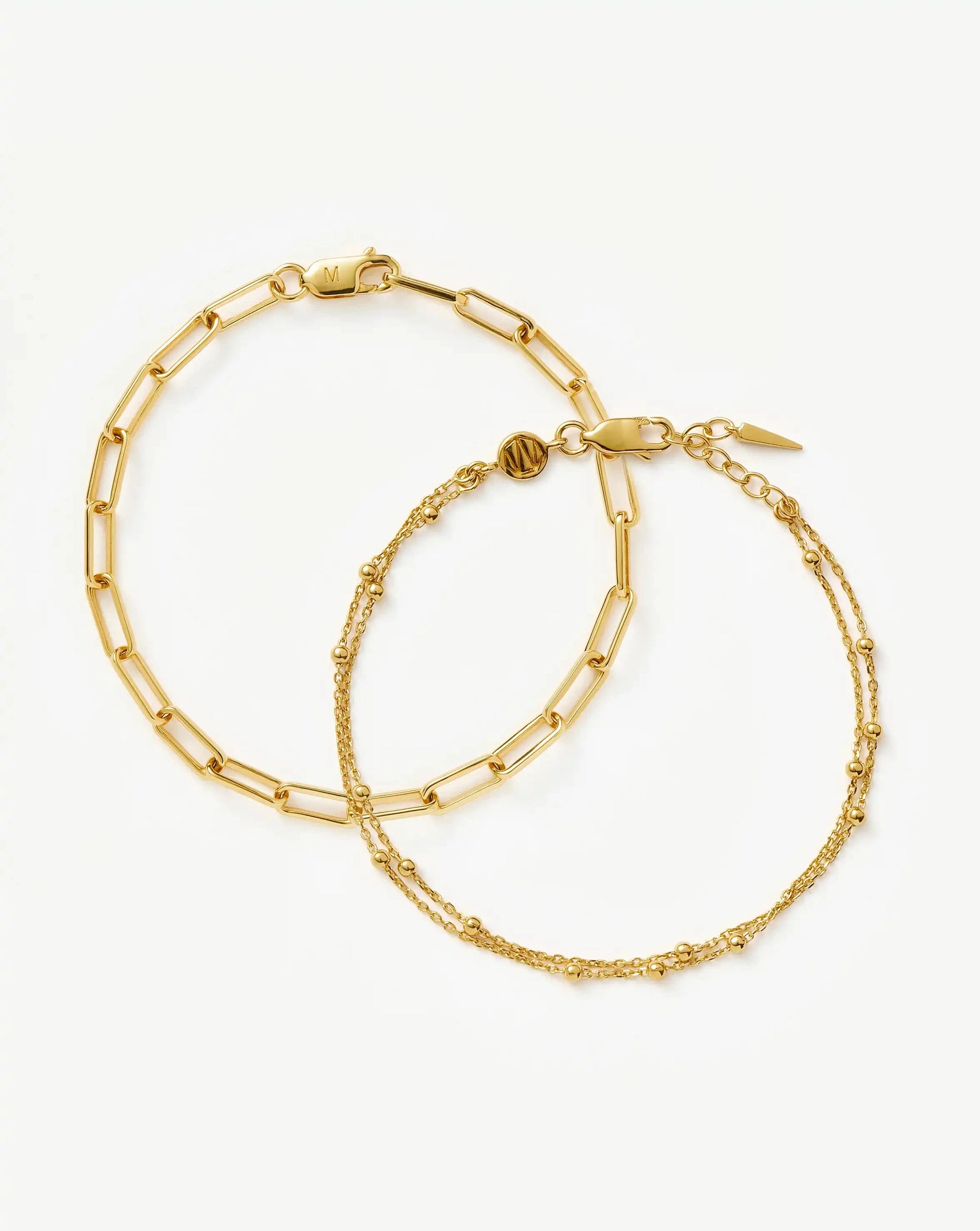 Double Chain & Mini Paperclip Bracelet Set | 18ct Gold Vermeil/18ct Gold Plated Bracelets Missoma 
