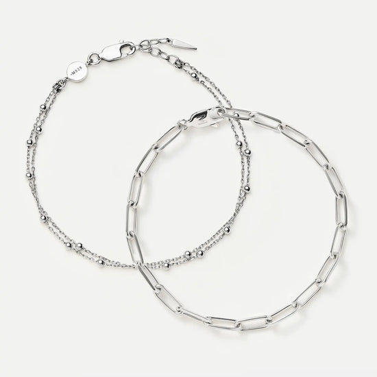 Double Chain & Mini Paperclip Bracelet Set | Sterling Silver/Silver Plated Bracelets Missoma 