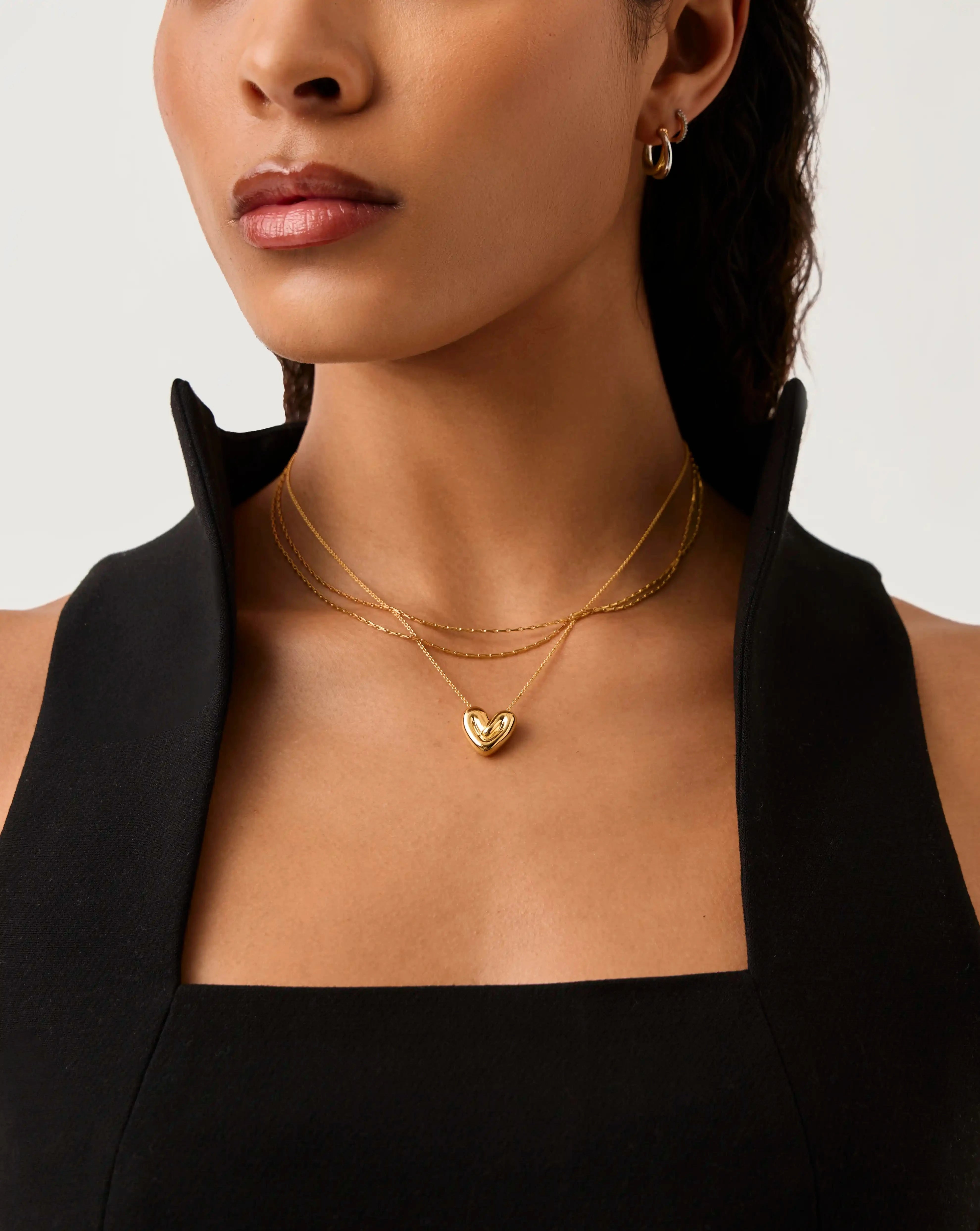 Double Chain & Puffy Heart Necklace Set | 18ct Gold Plated Layering Sets Missoma 
