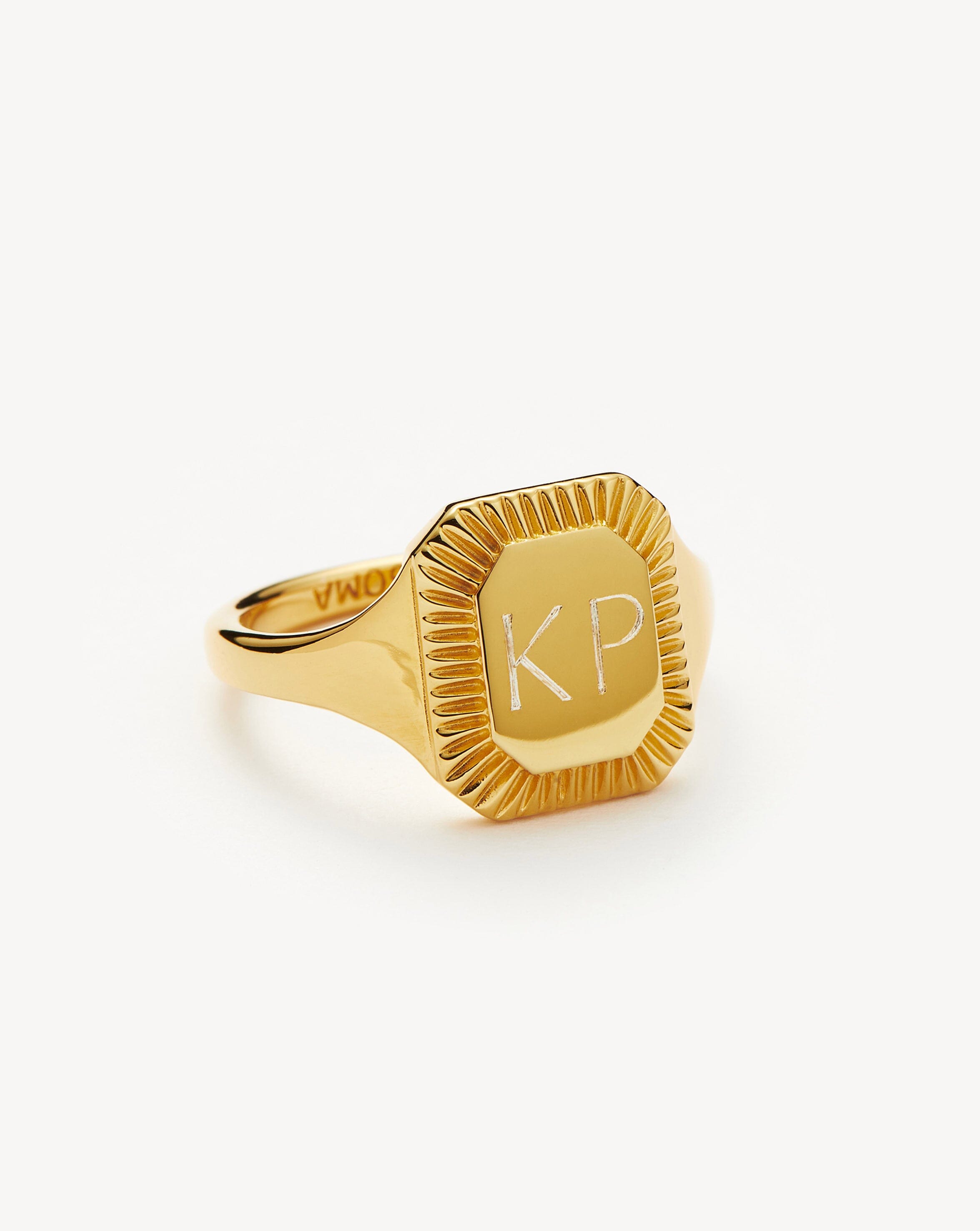 Engravable Square Ridge Signet Ring | 18ct Gold Plated Vermeil Rings Missoma 