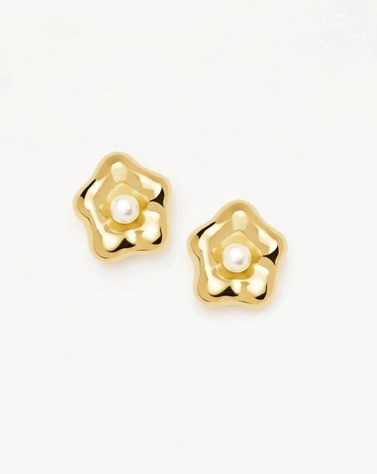 Eny Puffy Daisy Oversized Stud Earrings | 18ct Gold Plated/Pearl Earrings Missoma 