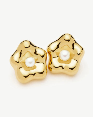 Eny Puffy Daisy Oversized Stud Earrings | 18ct Gold Plated/Pearl Earrings Missoma 