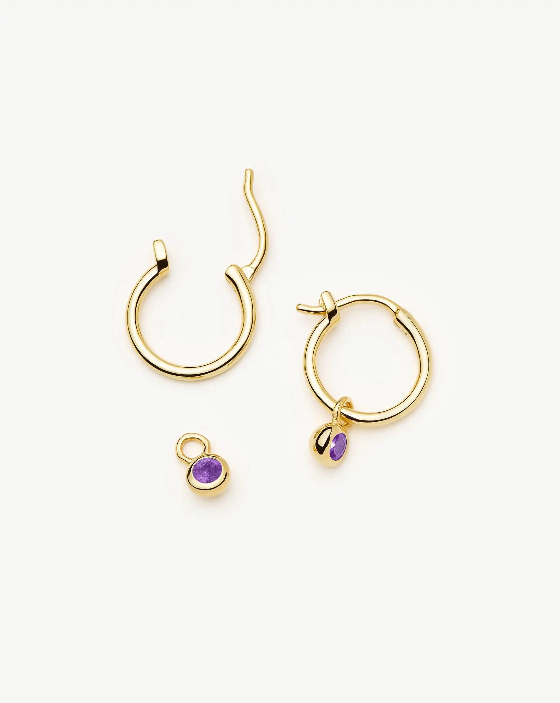 February Birthstone Mini Charm Hoop Earrings | 18ct Gold Vermeil/Amethyst Earrings Missoma 