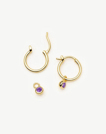February Birthstone Mini Charm Hoop Earrings | 18ct Gold Vermeil/Amethyst Earrings Missoma 