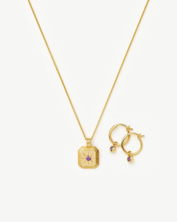 February Birthstone Necklace & Charm Earrings Set | 18ct Gold Vermeil/Amethyst Necklaces Missoma 