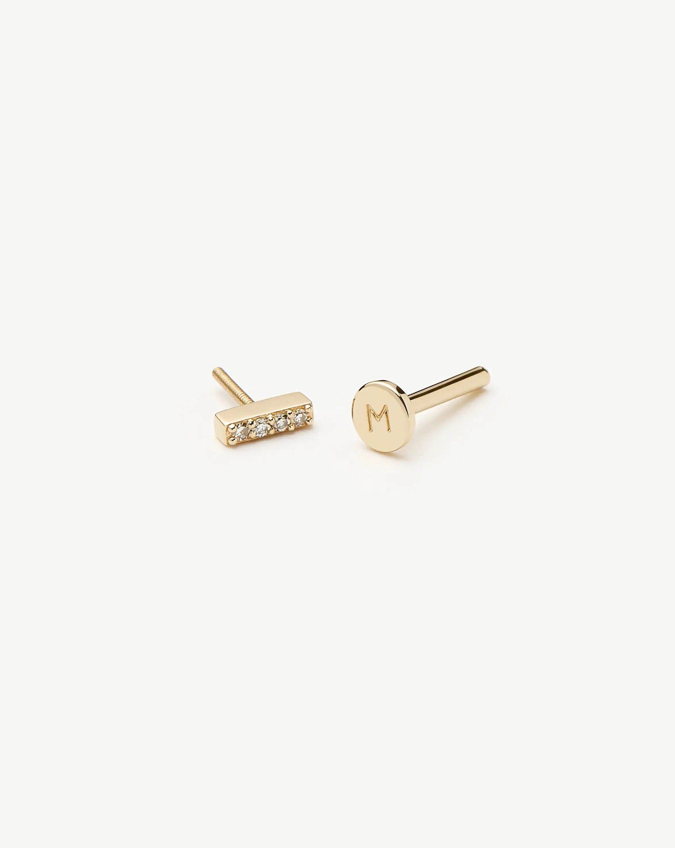 Fine Diamond Bar Flat Back Stud Earring | 14ct Yellow Gold/Diamond Earrings Missoma 