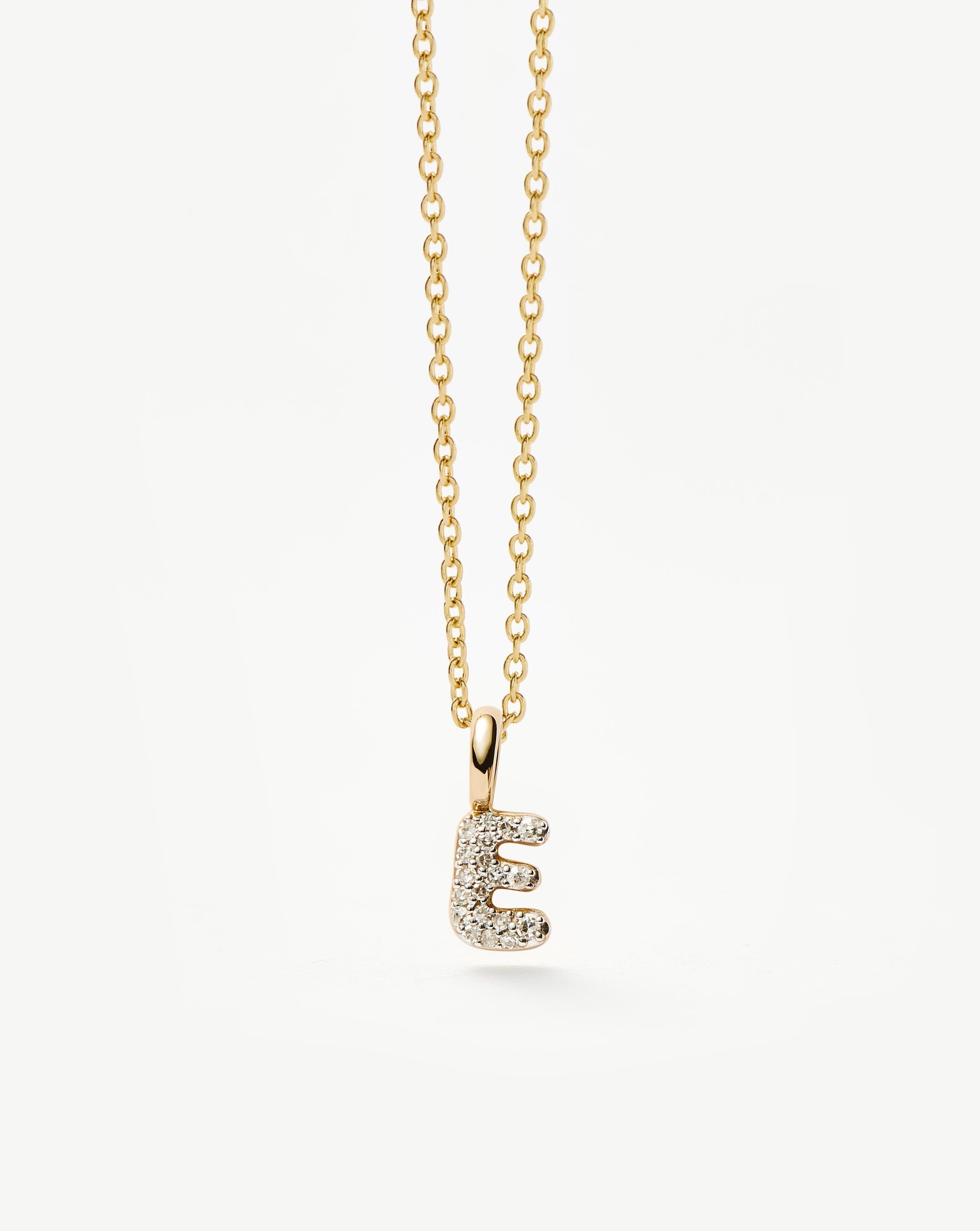 Fine Diamond Initial Mini Pendant Necklace - E | 14ct Solid Yellow Gold Plated/Diamond Necklaces Missoma 