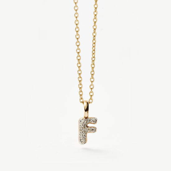 Fine Diamond Initial Mini Pendant Necklace - F | 14ct Solid Yellow Gold Plated/Diamond Necklaces Missoma 