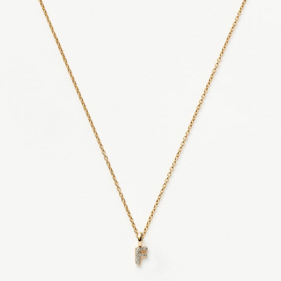 Fine Diamond Initial Mini Pendant Necklace - F | 14ct Solid Yellow Gold Plated/Diamond Necklaces Missoma 