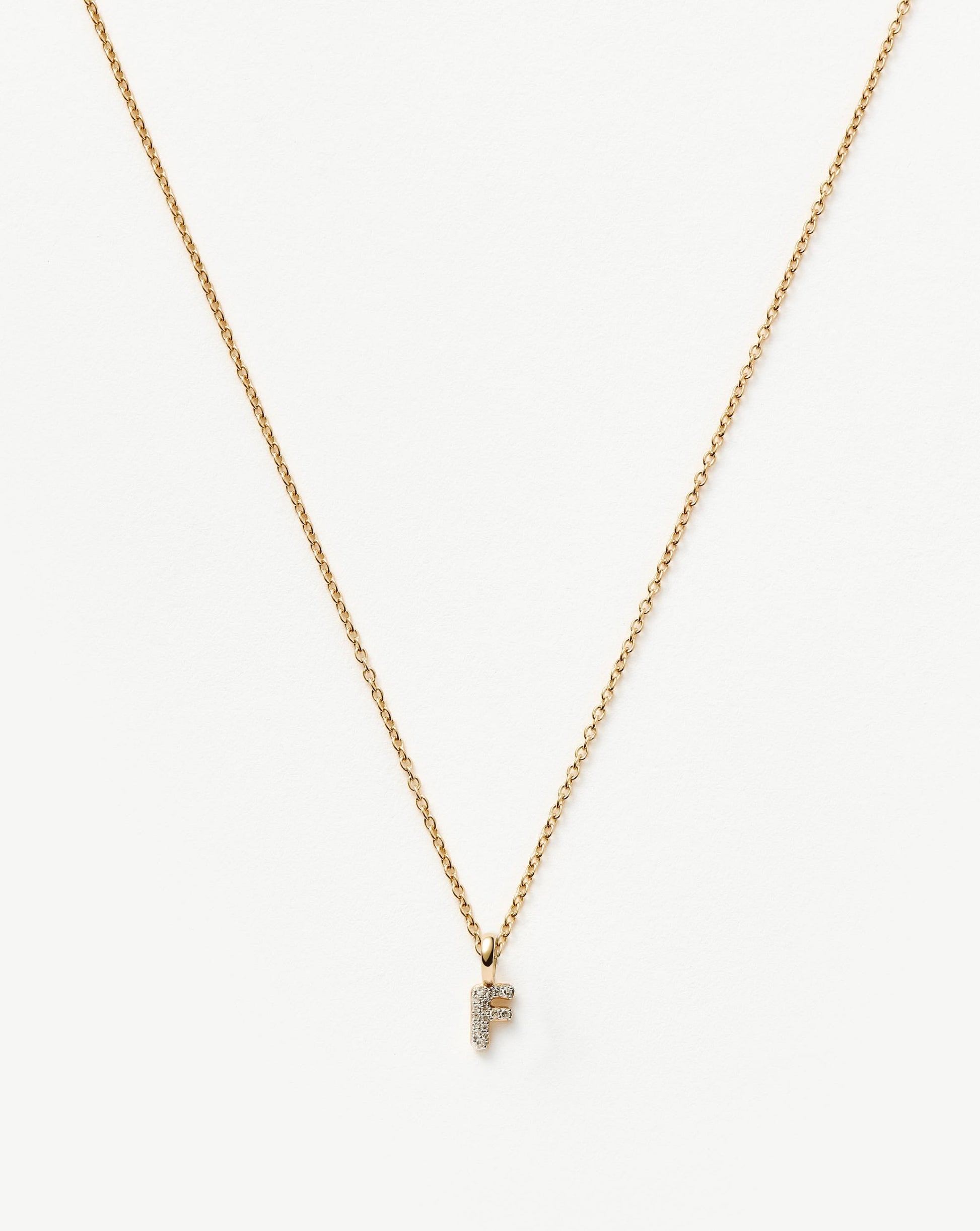 Fine Diamond Initial Mini Pendant Necklace - F | 14ct Solid Yellow Gold Plated/Diamond Necklaces Missoma 