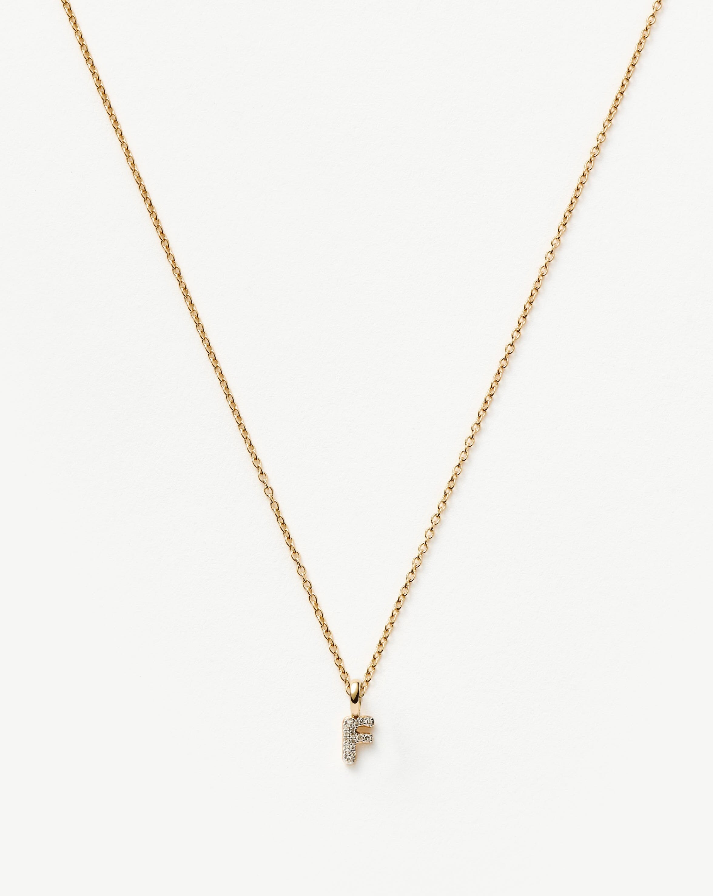 Fine Diamond Initial Mini Pendant Necklace - F | 14ct Solid Yellow Gold Plated/Diamond Necklaces Missoma 