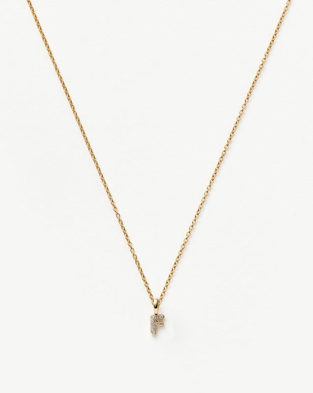 Solid Gold Diamond Initial Mini Pendant Necklace - F | 14ct Solid Yellow Gold Plated/Diamond