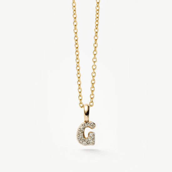 Fine Diamond Initial Mini Pendant Necklace - G | 14ct Solid Yellow Gold Plated/Diamond Necklaces Missoma 