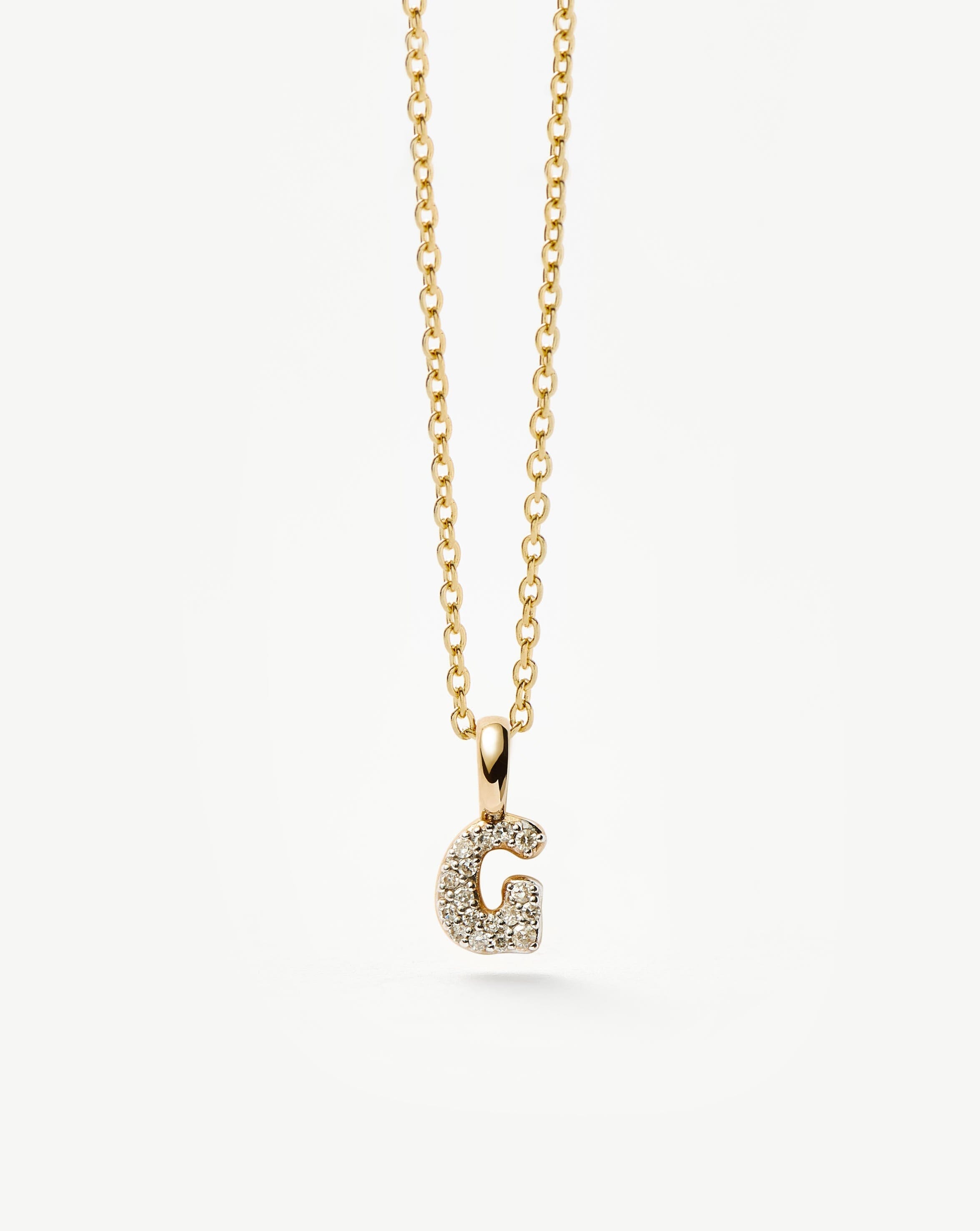 Fine Diamond Initial Mini Pendant Necklace - G | 14ct Solid Yellow Gold Plated/Diamond Necklaces Missoma 