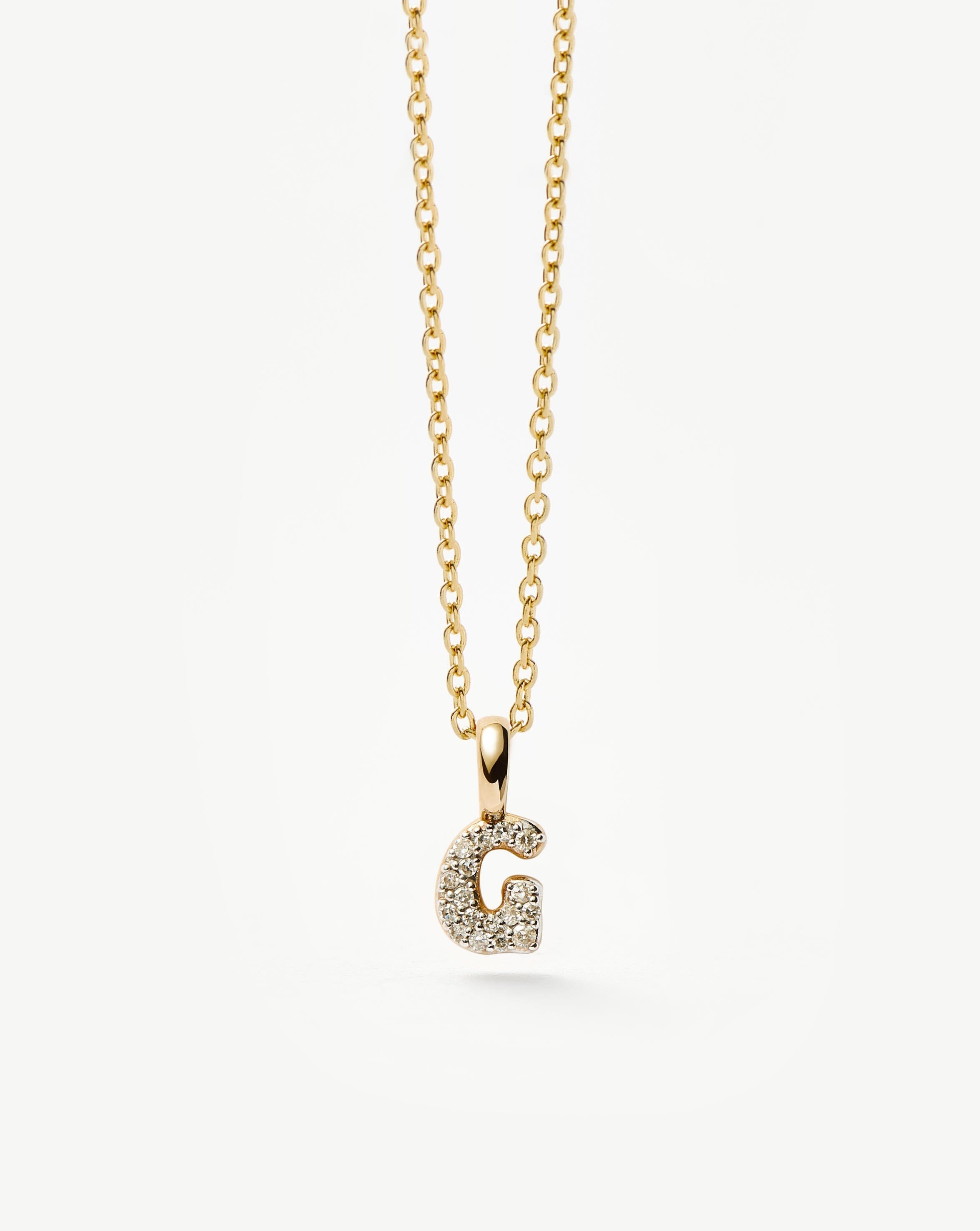Fine Diamond Initial Mini Pendant Necklace - G | 14ct Solid Yellow Gold Plated/Diamond Necklaces Missoma 