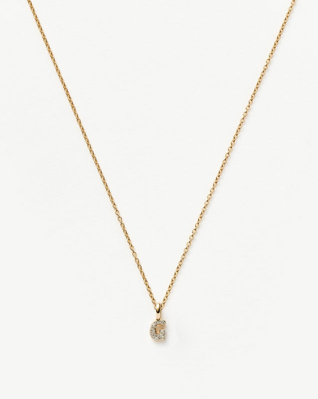 Solid Gold Diamond Initial Mini Pendant Necklace - G | 14ct Solid Yellow Gold Plated/Diamond
