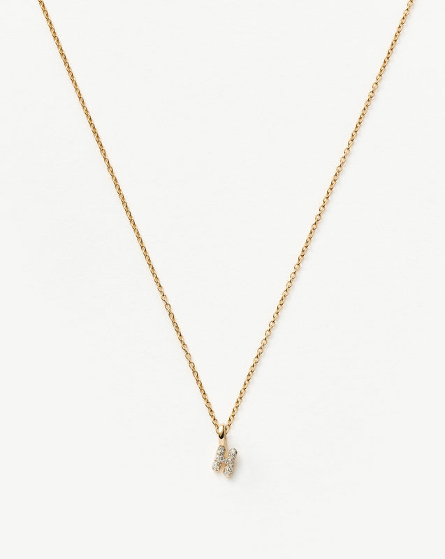 Solid Gold Diamond Initial Mini Pendant Necklace - H | 14ct Solid Yellow Gold Plated/Diamond