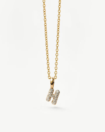 Fine Diamond Initial Mini Pendant Necklace - H | 14ct Solid Yellow Gold Plated/Diamond Necklaces Missoma 