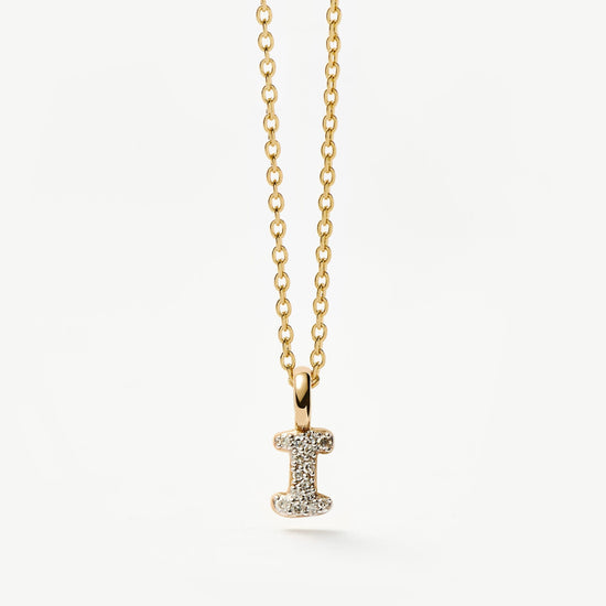 Fine Diamond Initial Mini Pendant Necklace - I | 14ct Solid Yellow Gold Plated/Diamond Necklaces Missoma 