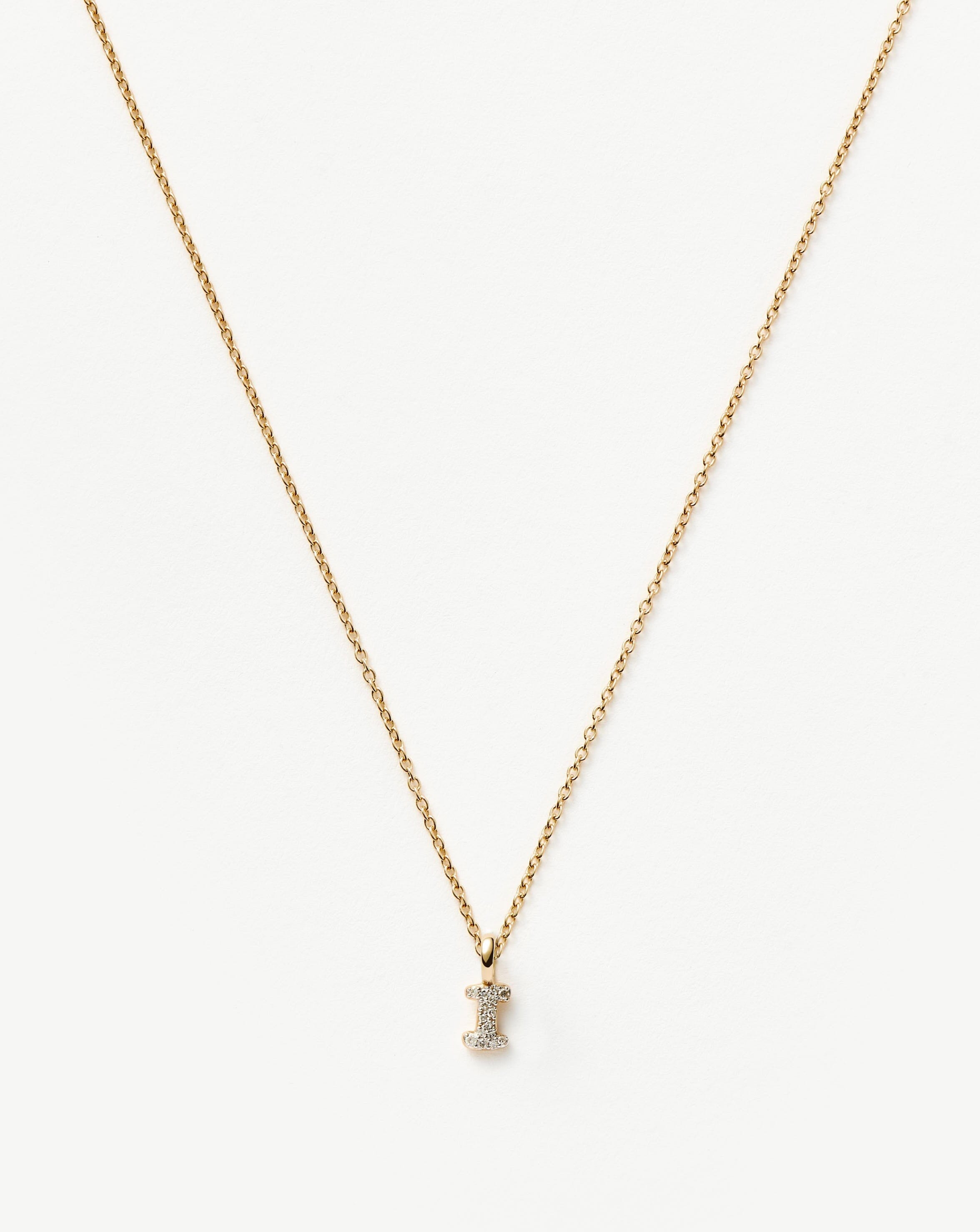 Fine Diamond Initial Mini Pendant Necklace - I | 14ct Solid Yellow Gold Plated/Diamond Necklaces Missoma 